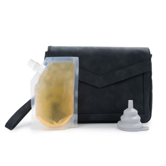 C.A.B. Hidden Flask Black Clutch Purse with Flask Bag and Collapsable Funnel - Picture 2 of 11